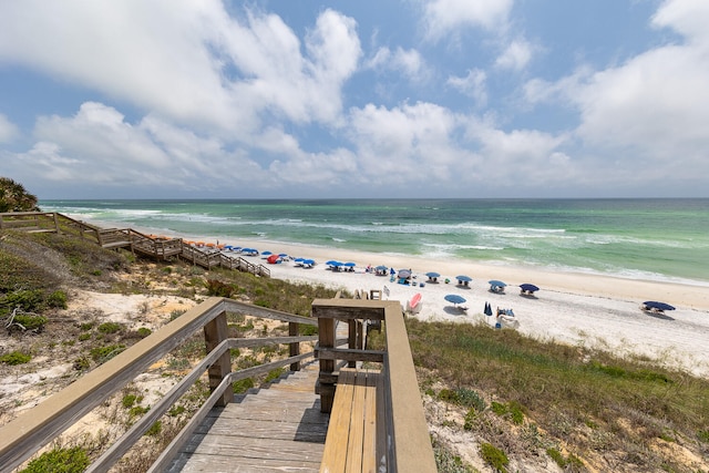 property view of water featuring a view of the beach