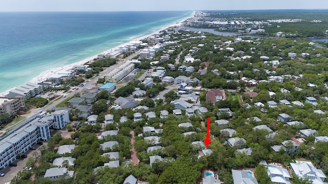 aerial view featuring a beach view and a water view