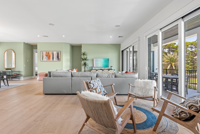 living room with light wood-type flooring