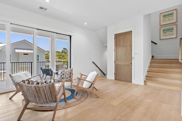 living area featuring light hardwood / wood-style flooring