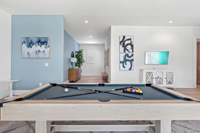 recreation room featuring hardwood / wood-style flooring and billiards