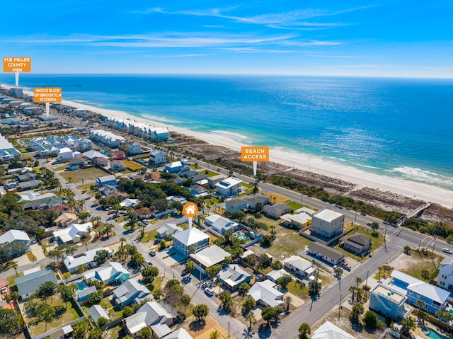 aerial view featuring a beach view and a water view