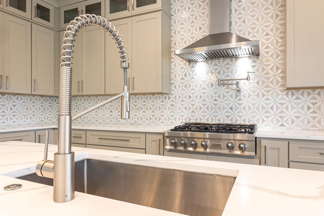 kitchen featuring decorative backsplash, stainless steel gas cooktop, and wall chimney exhaust hood