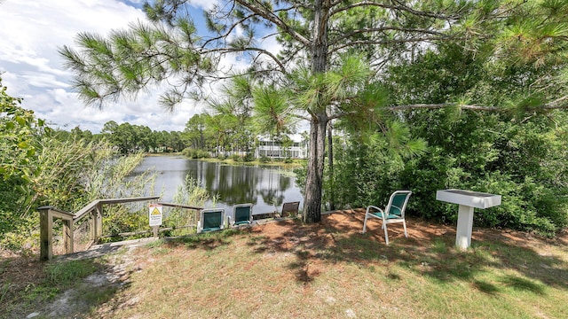 view of yard with a water view