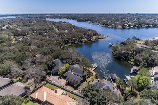 birds eye view of property featuring a residential view and a water view