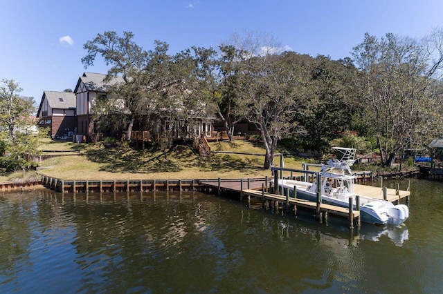 dock area with a deck with water view