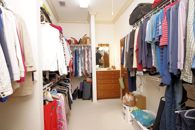 walk in closet featuring carpet and visible vents