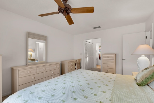 bedroom with a closet and ceiling fan