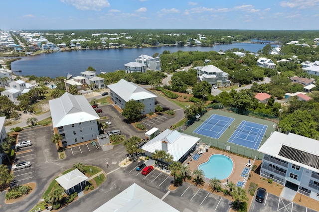 bird's eye view featuring a water view