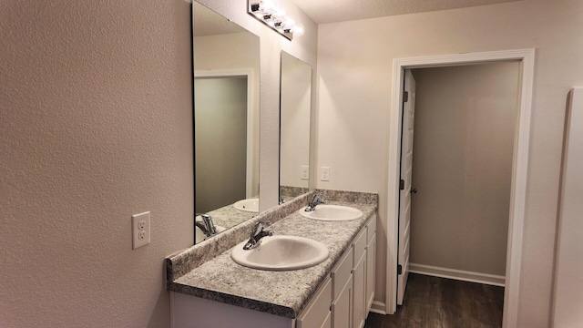 bathroom with vanity and wood-type flooring