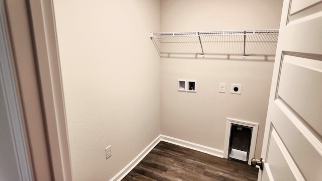 clothes washing area featuring hookup for an electric dryer, washer hookup, and dark hardwood / wood-style floors