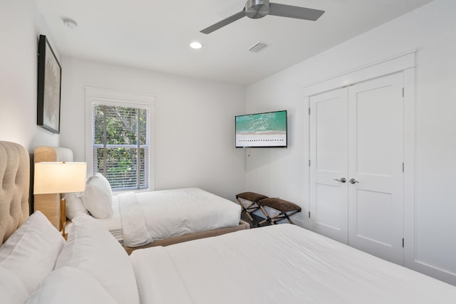 bedroom with a closet and ceiling fan