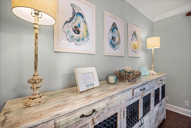 interior details with crown molding and wood-type flooring