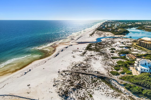 aerial view with a beach view and a water view