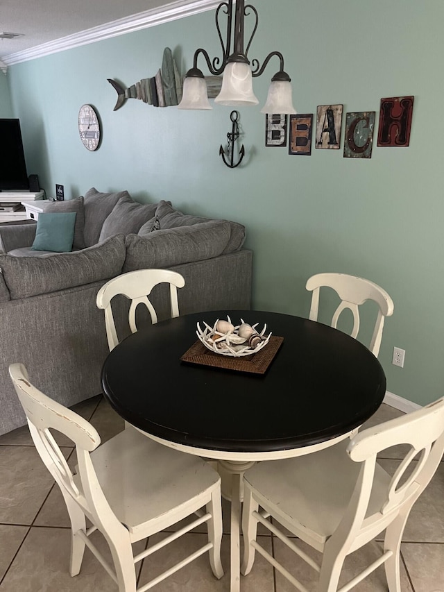 tiled dining area with ornamental molding