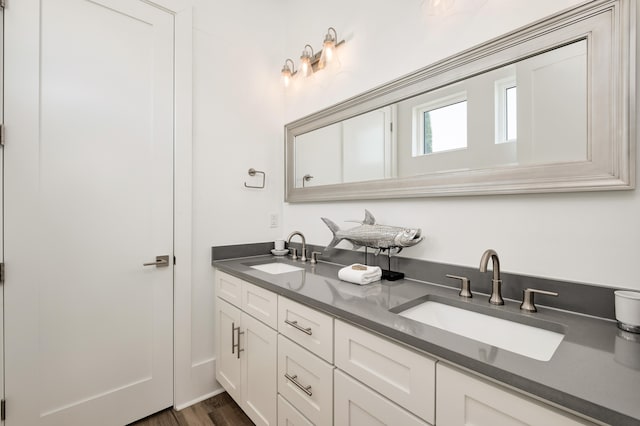 bathroom with vanity and wood-type flooring