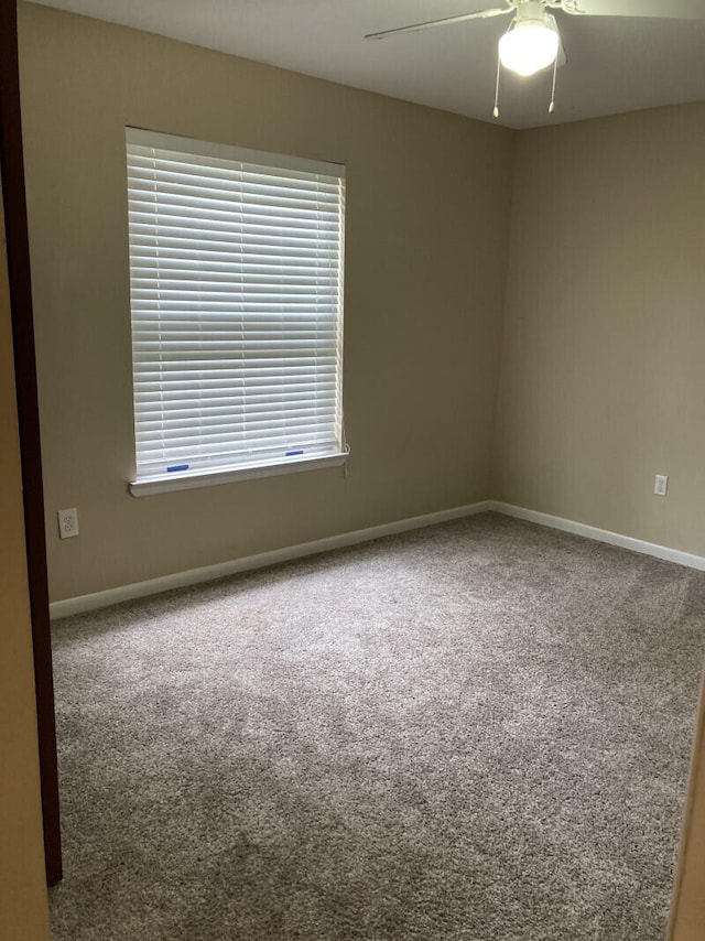 unfurnished room with carpet and ceiling fan