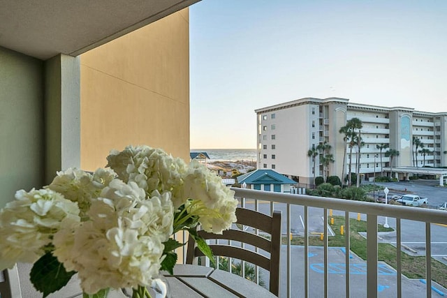 view of balcony at dusk