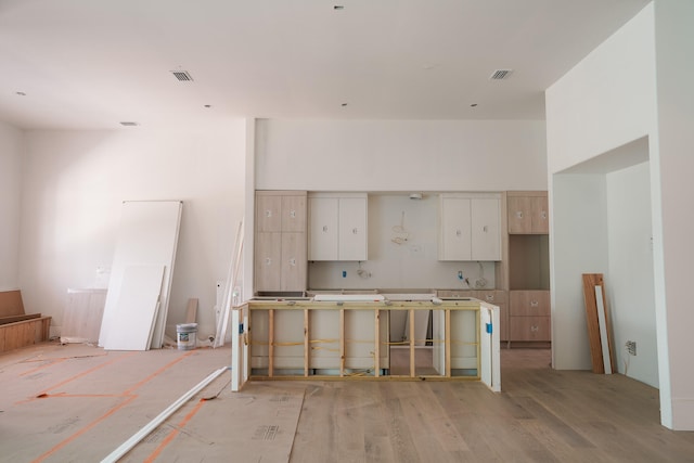 kitchen with white cabinets and light wood-type flooring