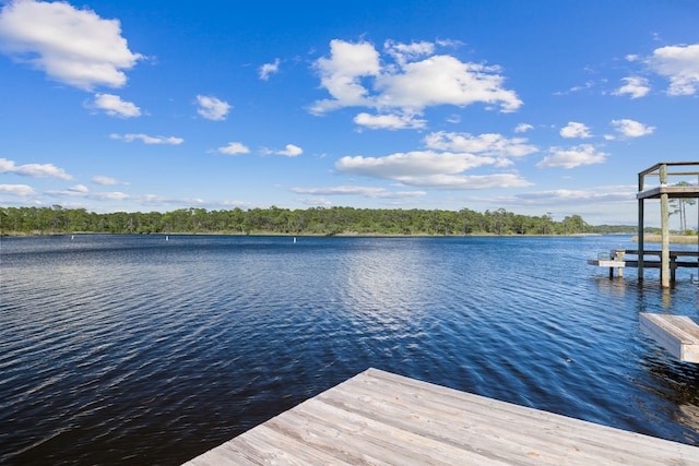 view of dock with a water view