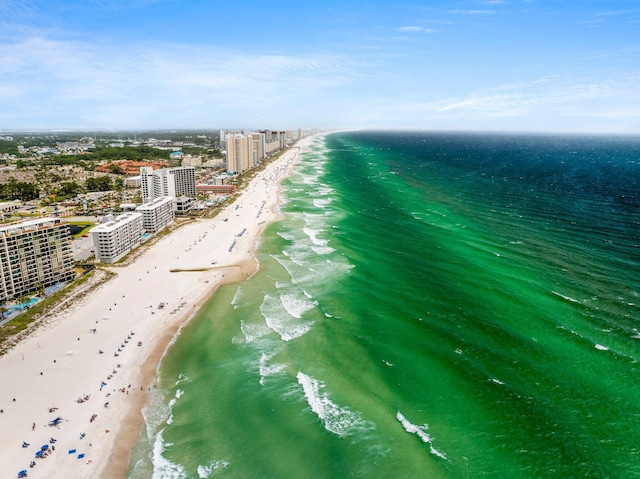 aerial view with a beach view and a water view