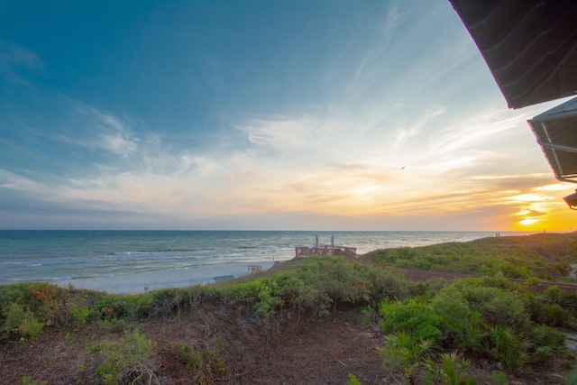 view of water feature with a beach view