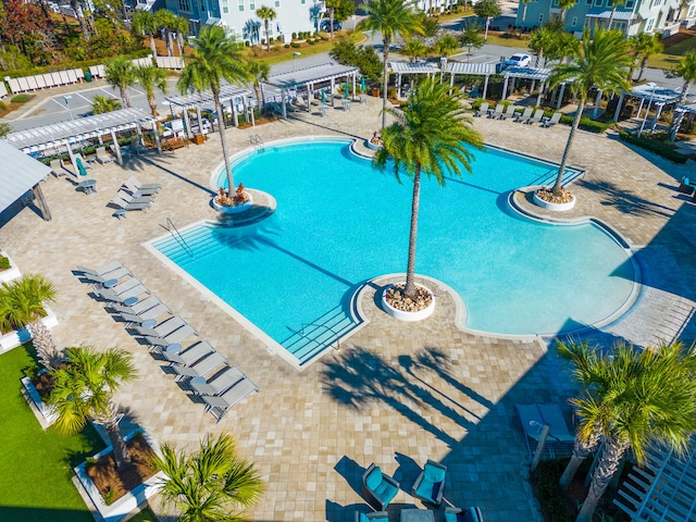 view of pool featuring a pergola and a patio area