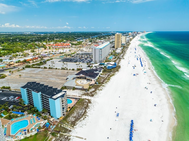 aerial view with a view of the beach and a water view