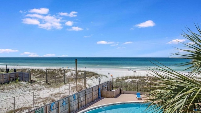 property view of water with a beach view