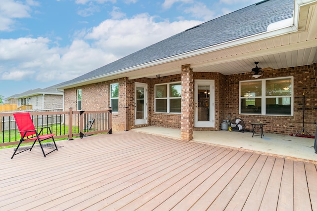 deck featuring a patio area and ceiling fan