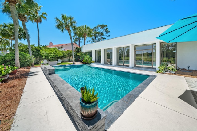 view of swimming pool featuring a patio area