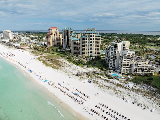 drone / aerial view with a view of the beach and a water view