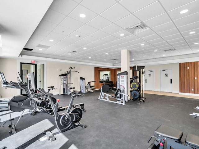 gym featuring a drop ceiling