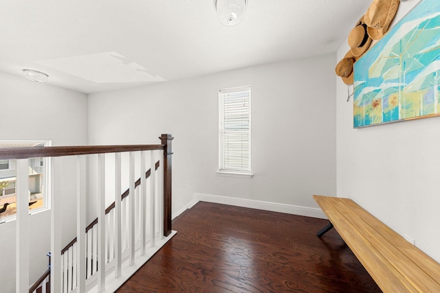 hallway with dark hardwood / wood-style flooring