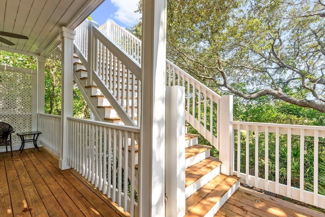 wooden terrace with ceiling fan