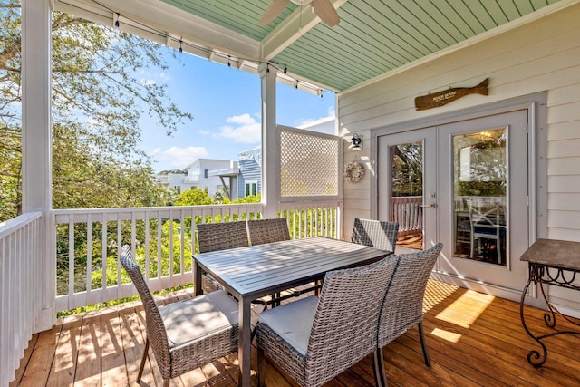wooden terrace with ceiling fan