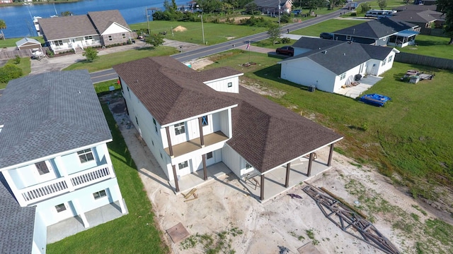 aerial view with a water view