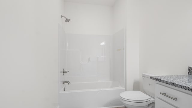 full bathroom with vanity, toilet, and bathing tub / shower combination