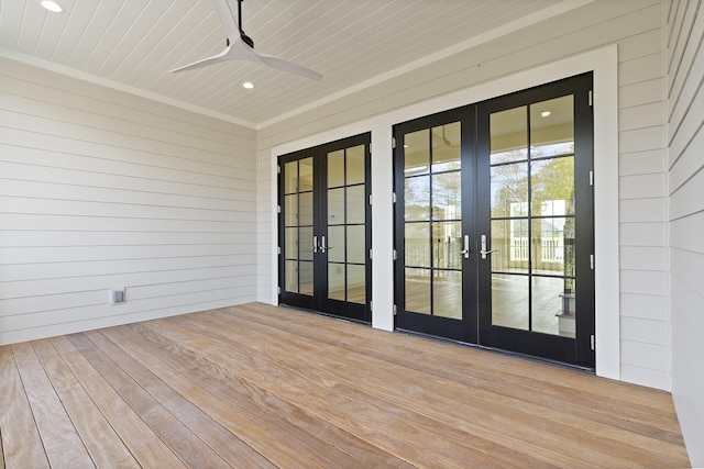 exterior space with ceiling fan and french doors