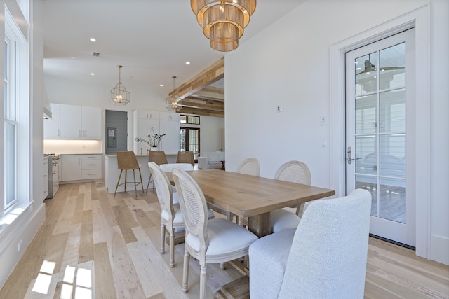 114 Climbing Rose Way, Santa Rosa Beach, FL 32459 - dining area featuring a chandelier, light wood finished floors, and recessed lighting