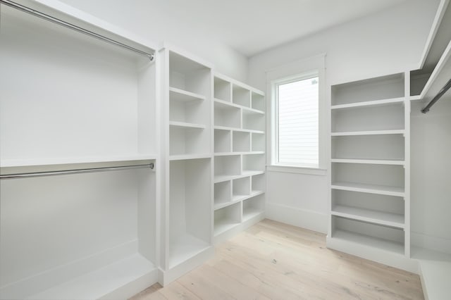 spacious closet with light hardwood / wood-style floors