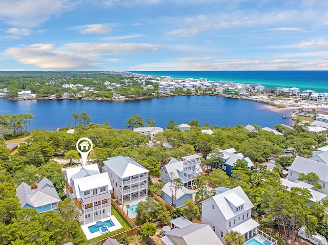 bird's eye view featuring a water view