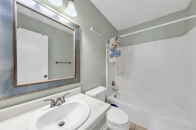 full bathroom with shower / bath combination, toilet, and vanity