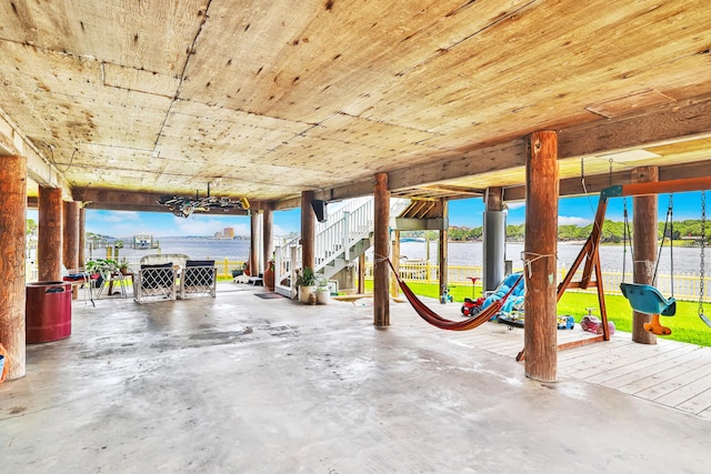 view of patio / terrace featuring a water view