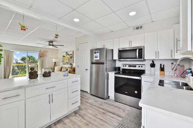 kitchen featuring a paneled ceiling, sink, white cabinets, and stainless steel appliances