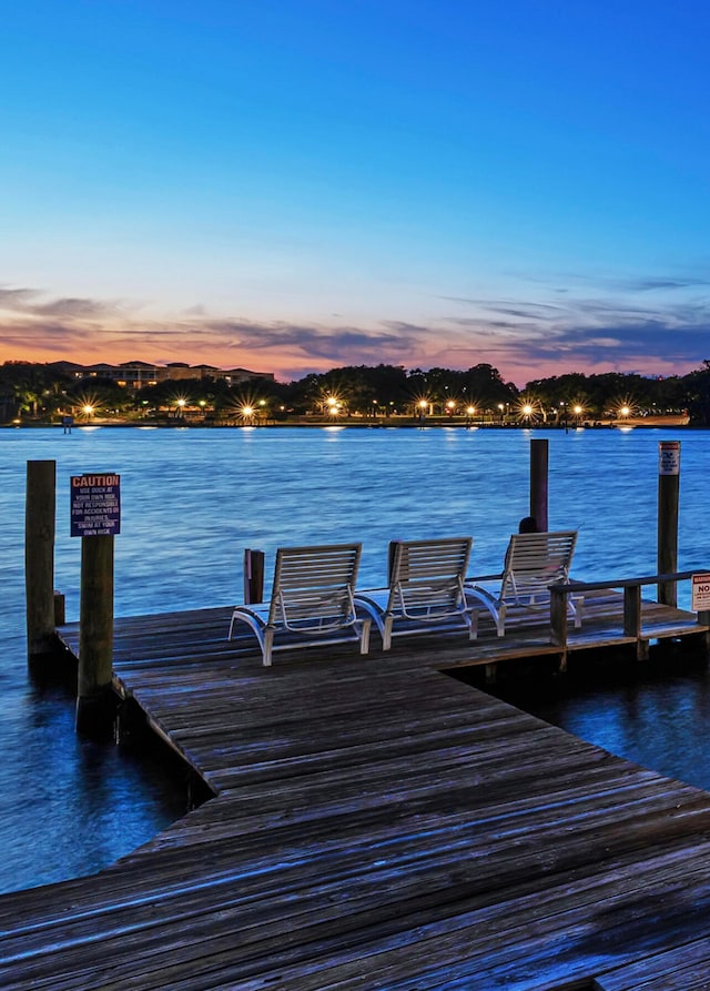 dock area featuring a water view