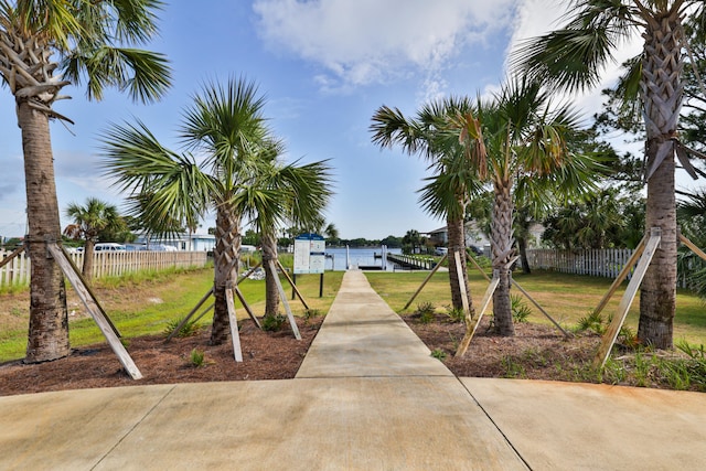 view of yard with a water view