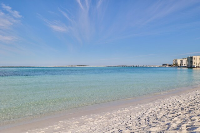 view of water feature with a beach view