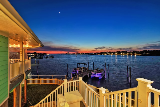 dock area with a water view