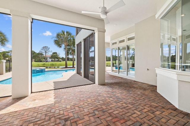 view of pool with ceiling fan